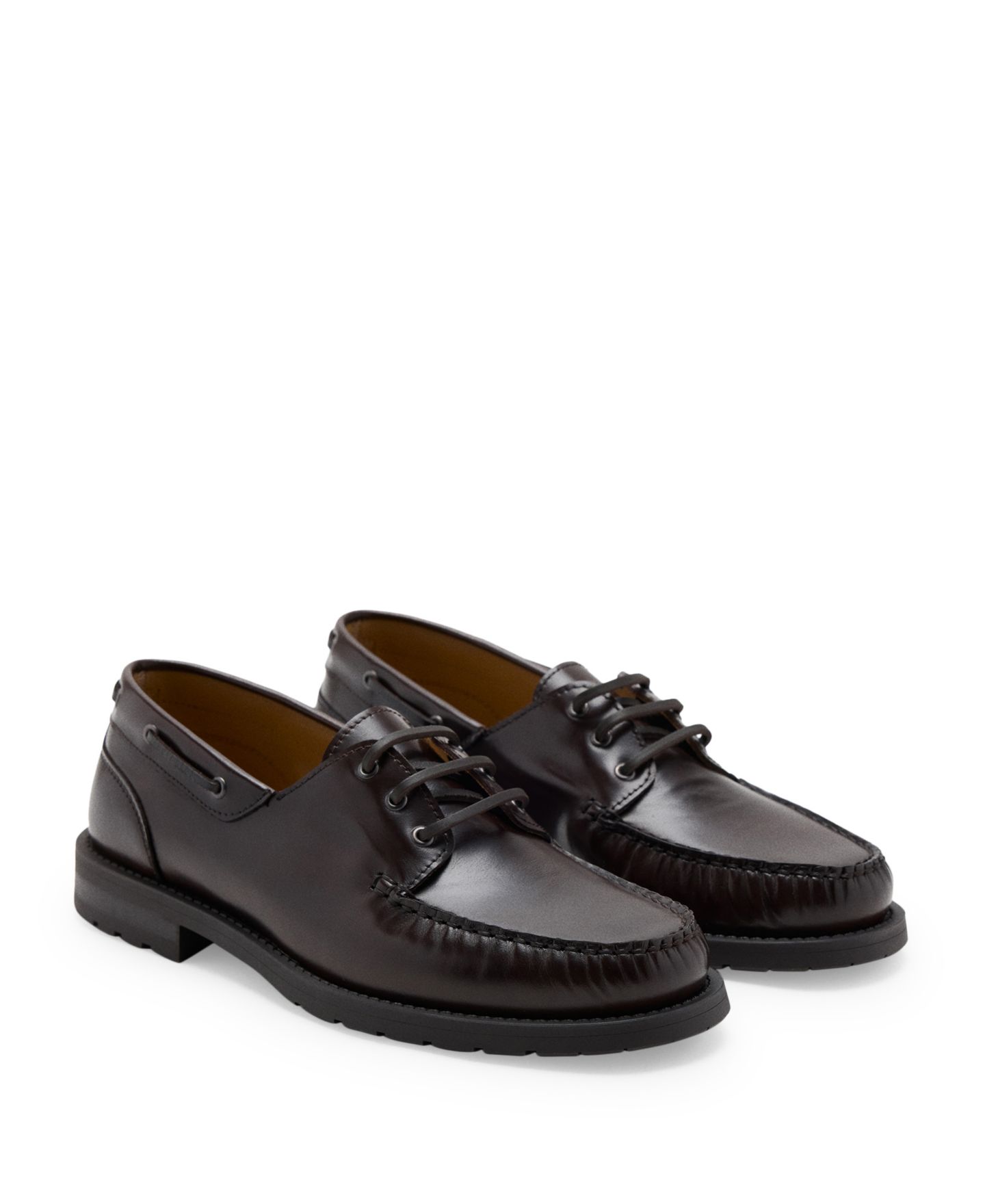 Мужские туфли Mango Nautilea Leather Round Toe Lace-Up Boat, цвет: Коричневый — фото 1