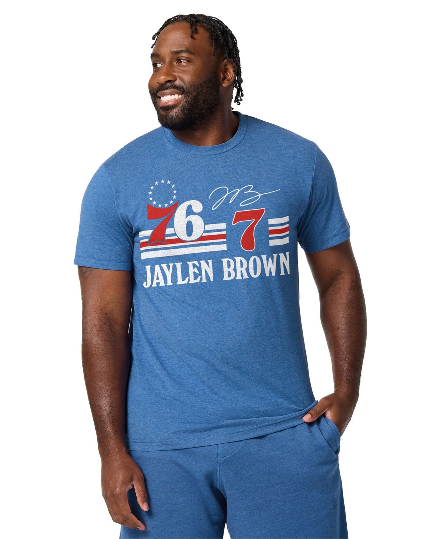 Футболка Homage Jaylen Brown Royal Philadelphia 76ers Signature Jersey Tri-Blend — фото 1