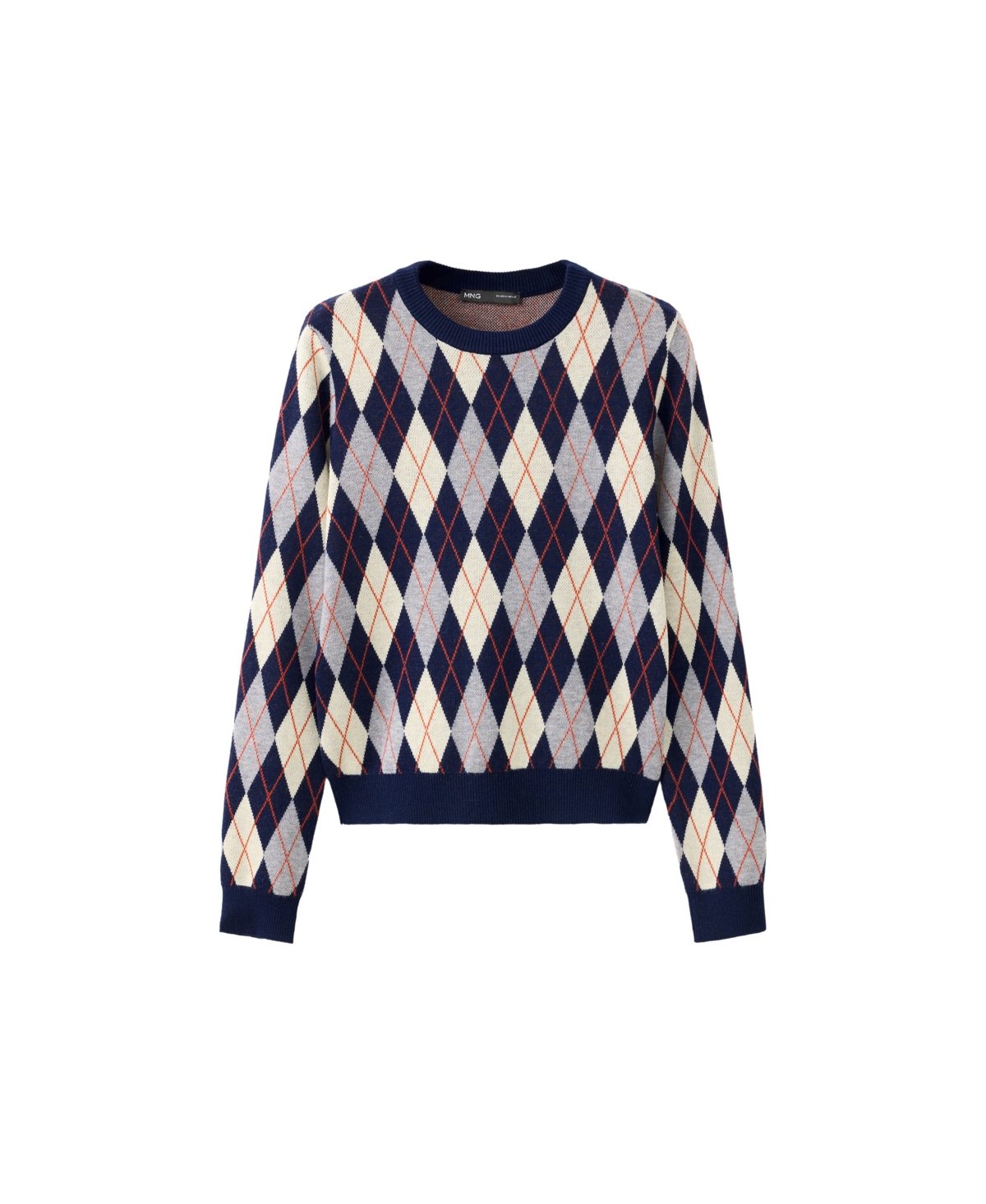 Mango Women's Argyle-Print Fine-Knit Sweater - Navy