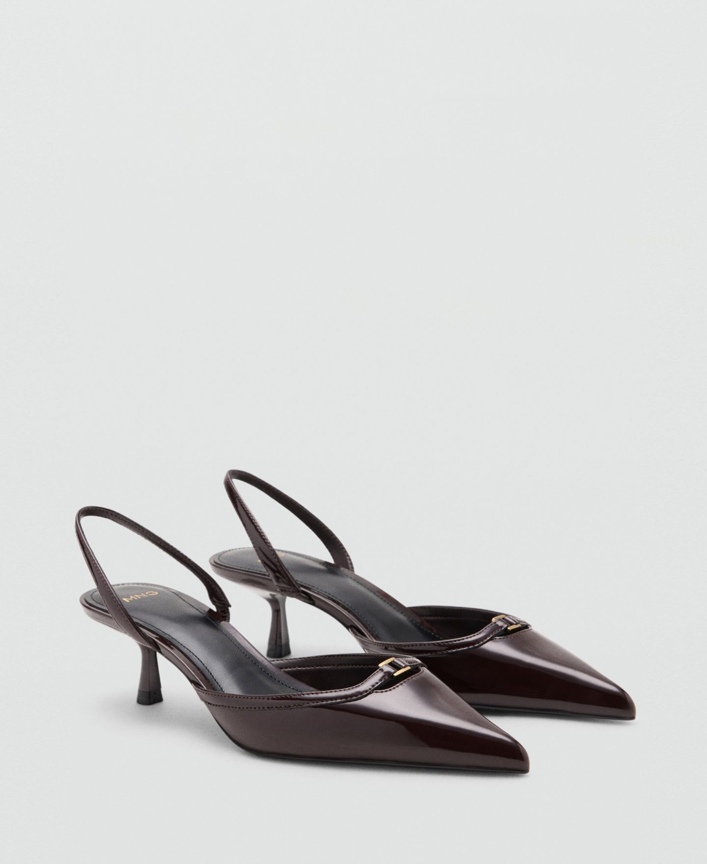 Женские туфли Mango Kitten Heel Pointed Toe Slingback Faux Leather, цвет: Бордовый — фото 2