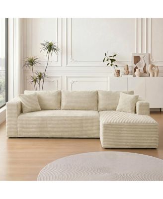 105" L-Shaped Modular Corduroy Sectional Sofa, Spring Foam Support Couch with Side Pocket, Modern Cloud Sofa for Living Room Apartment Office