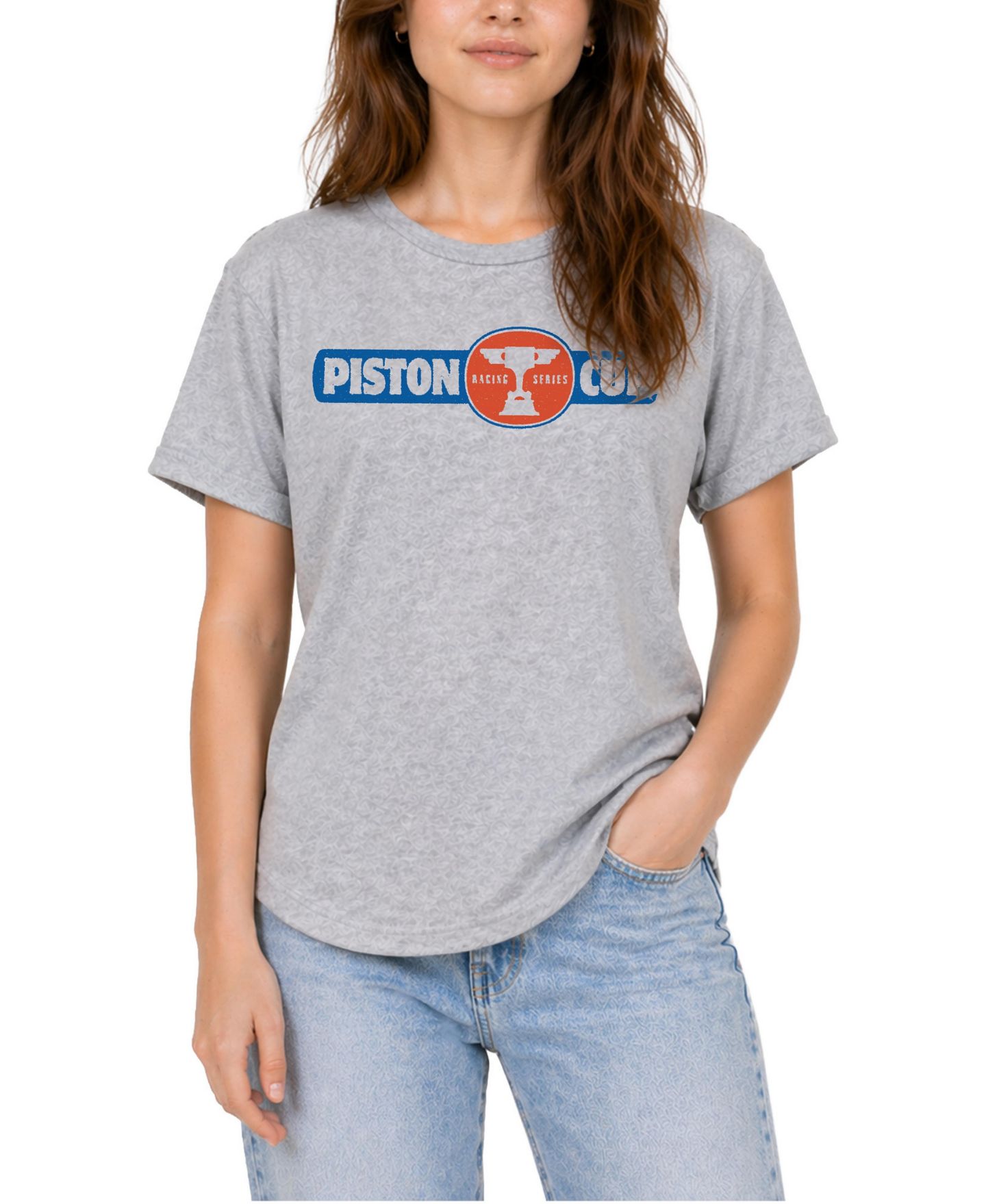 Женская футболка Cars Piston Cup Sponsors Graphic Crewneck, цвет: Меланжевый серый — фото 1