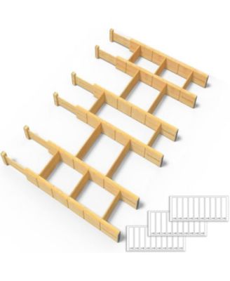 Set of 6 Bamboo Expandable Drawer Dividers with Labels, with 12 Inserts 17-22inch