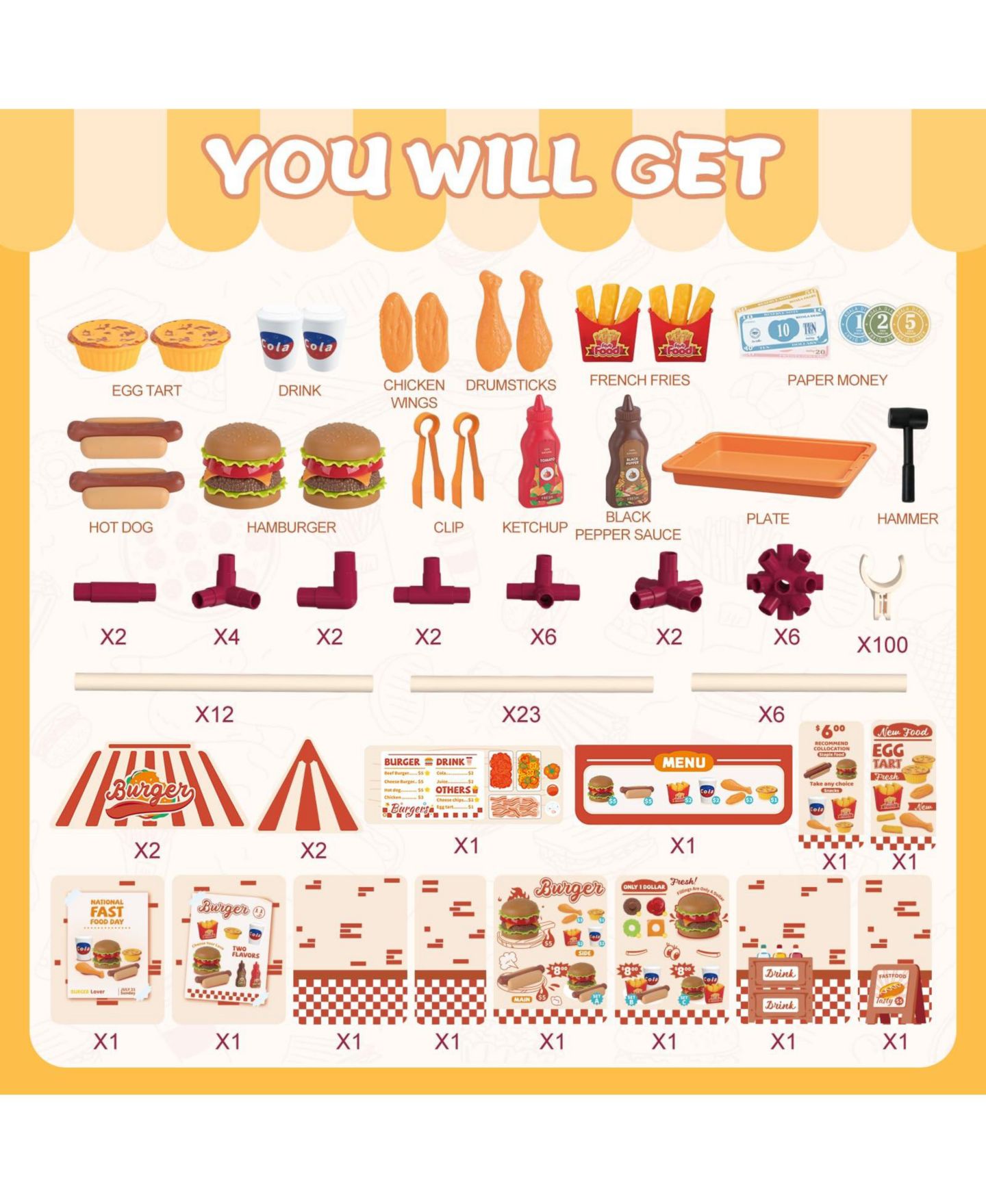 Детский игровой набор GNUADZ Burger Shop Play Food Playset, 3–7 лет, цвет: Interactive Burger Shop Play Set — фото 5