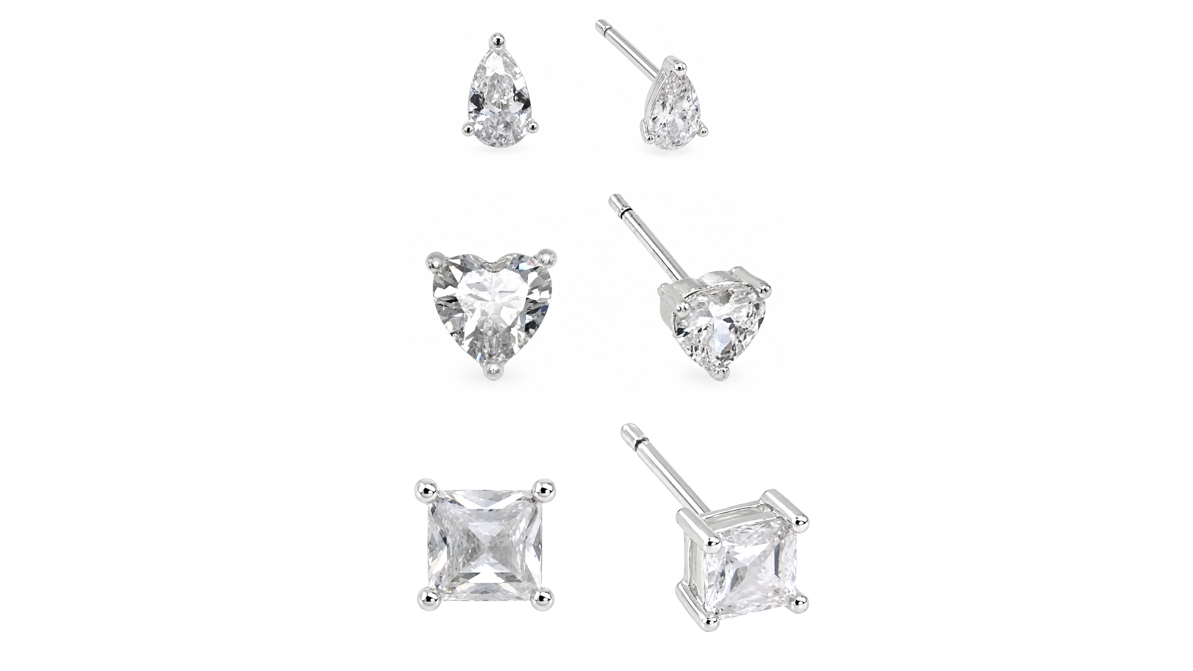 And Now This 3pc Set Cubic Zirconia Stud Earrings Silver Plated