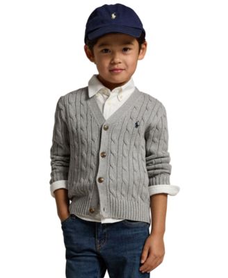 Toddler and Little Boys Cable-Knit Cotton V-Neck Cardigan Sweater
