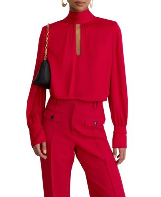 Women's Kenny High-Neck Long-Sleeve Keyhole Blouse