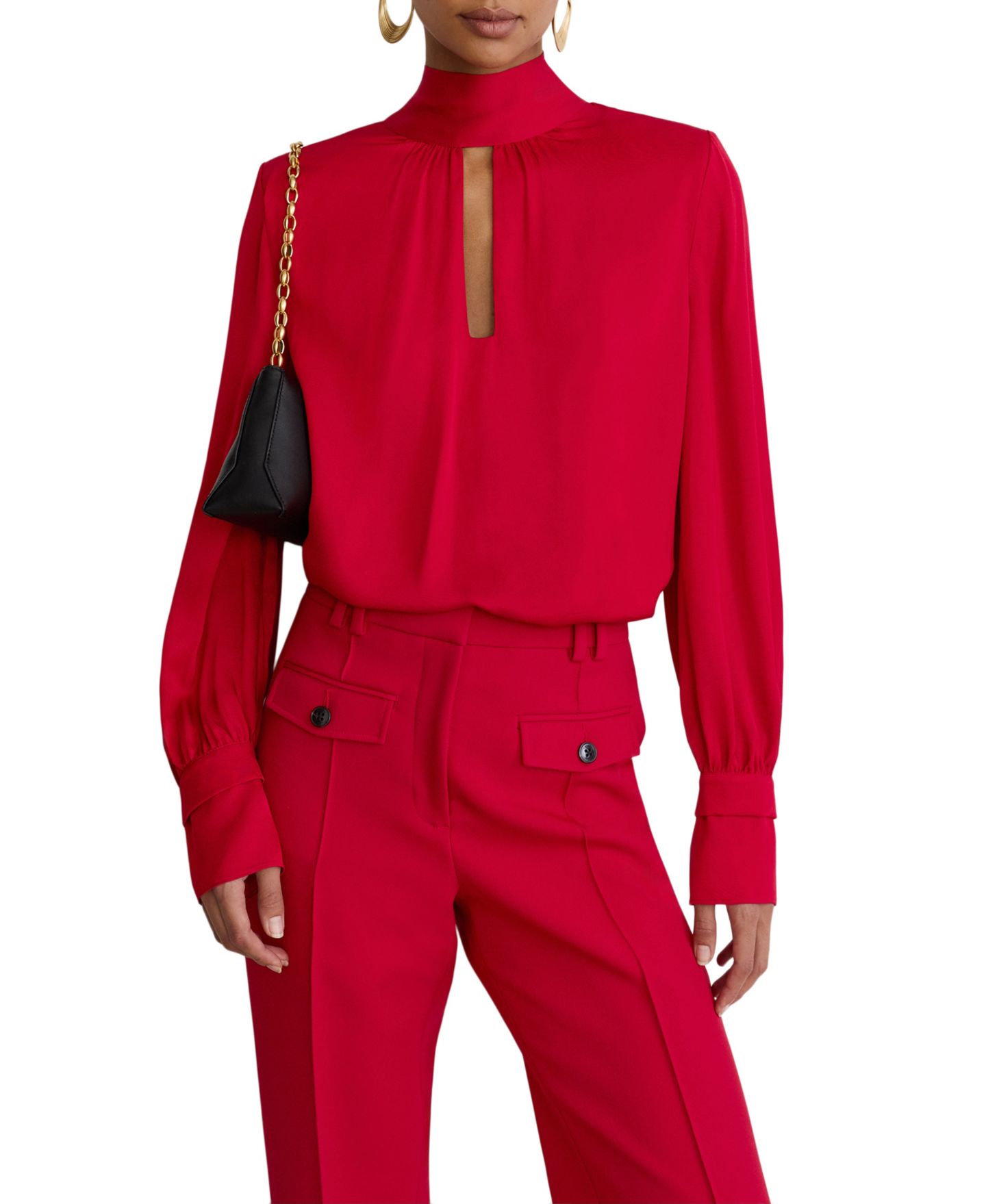 Женская блузка REISS Kenny High-Neck Long-Sleeve Keyhole, цвет: Красный — фото 1
