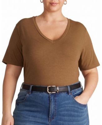 Plus Size V Rex V-Neck Stovepipe-Sleeve Short-Sleeve T-Shirt