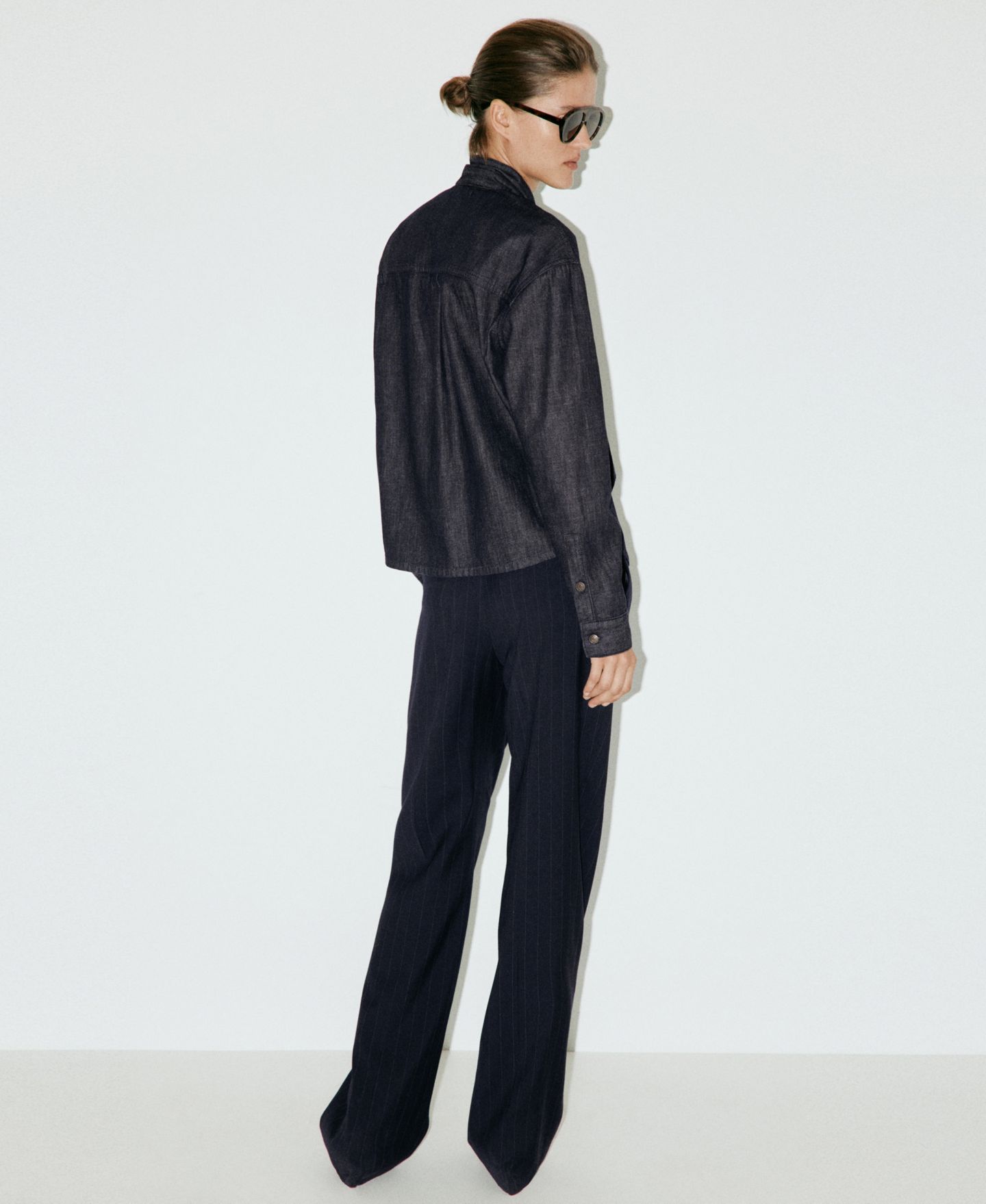 Женская рубашка Mango Becky Bow-Detail Long-Sleeve Denim, цвет: Синий — фото 3