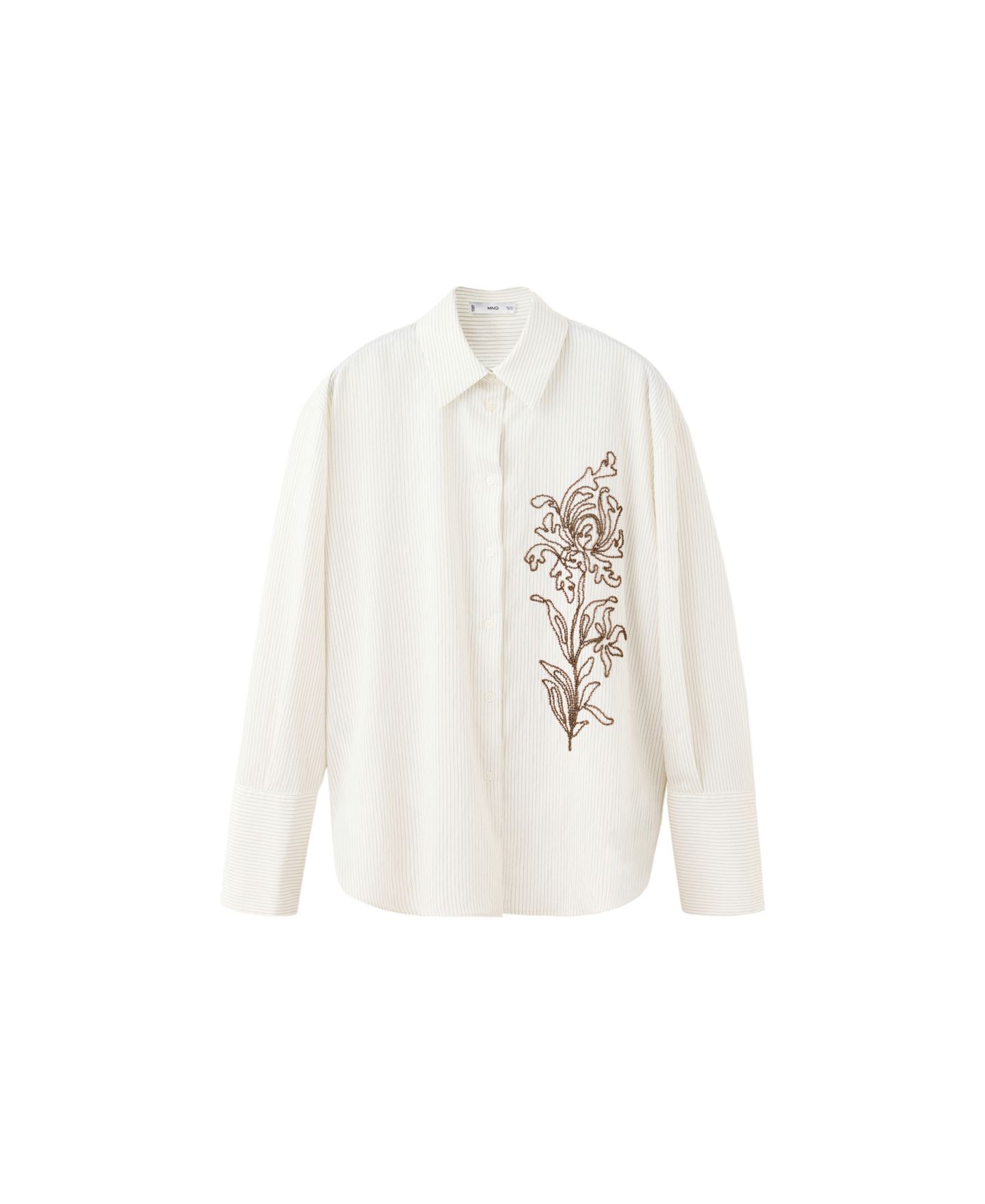 Женская рубашка Mango Flower-Embroidered Striped, цвет: Молочный белый — фото 1
