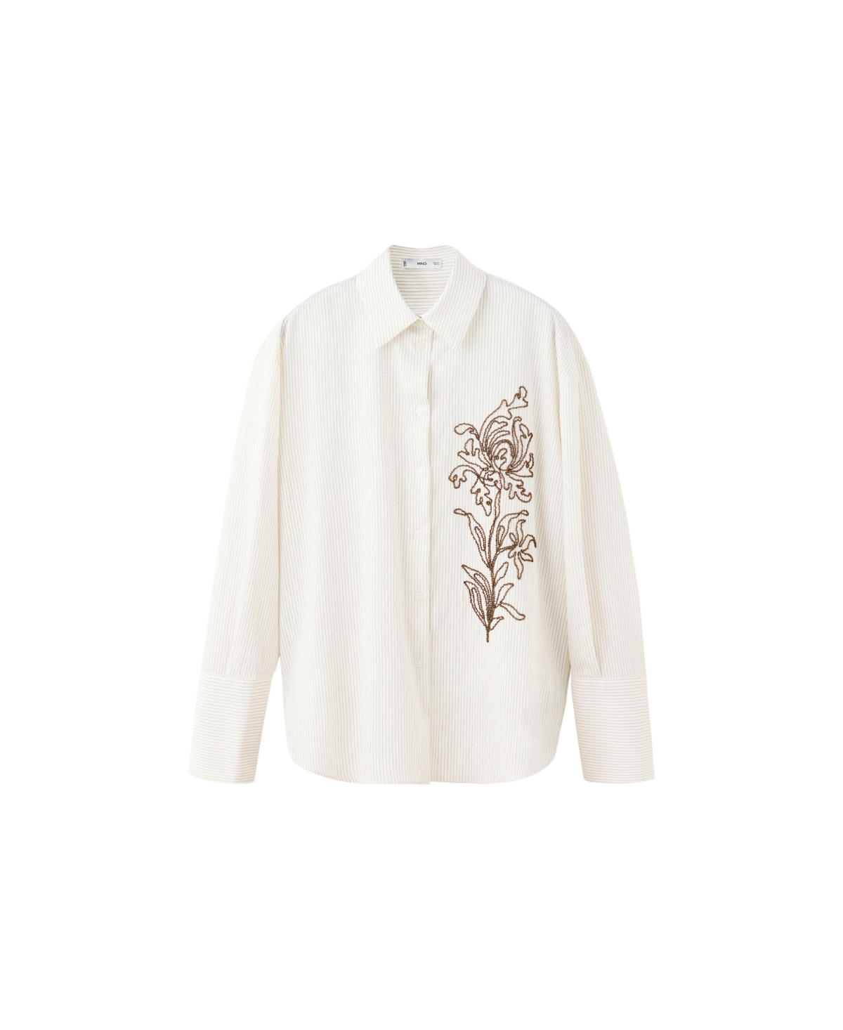 Mango Women's Flower-Embroidered Striped Shirt - Off White