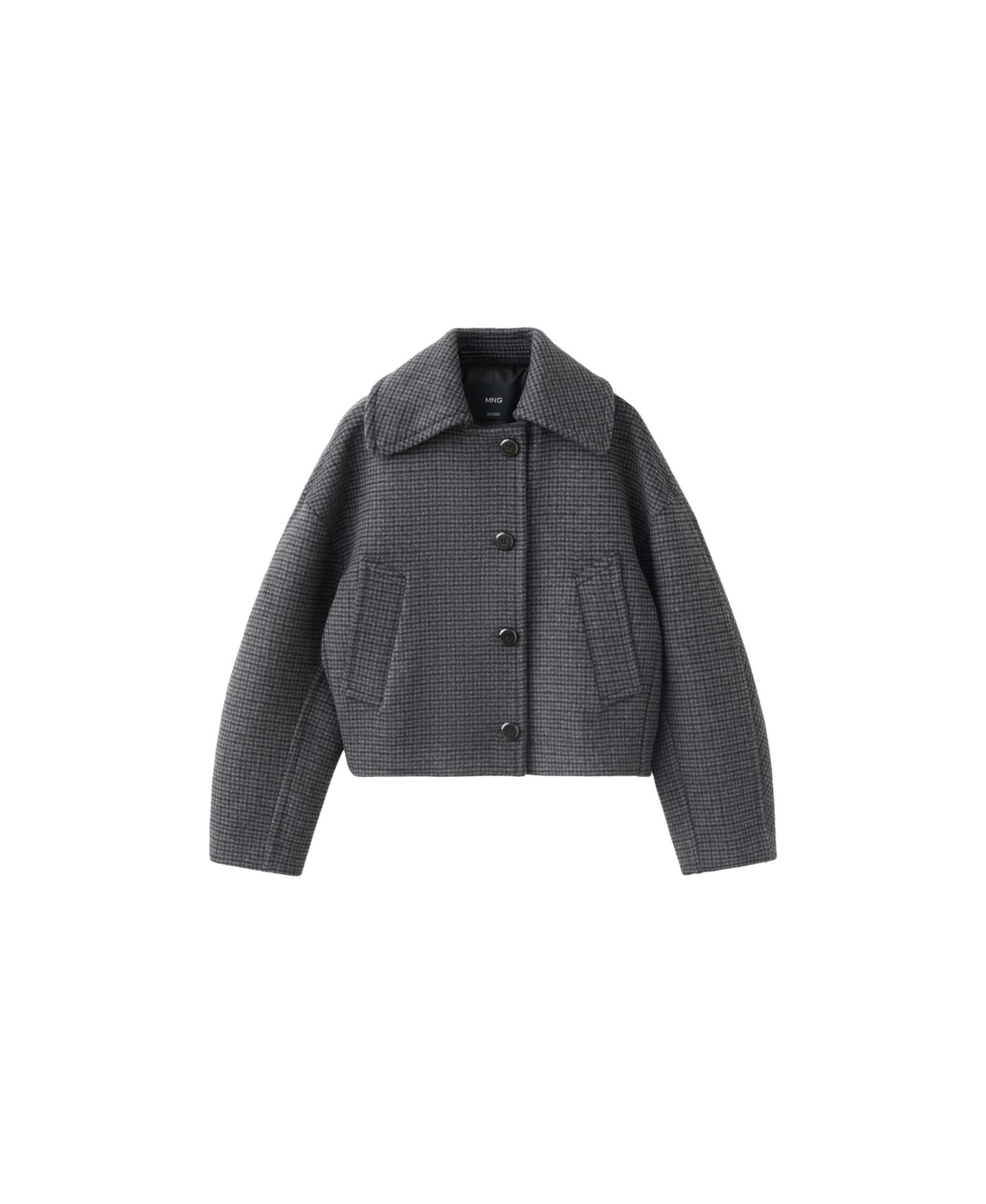 Женская куртка Mango Houndstooth Oversized Wool-Blend, цвет: Тёмно-синий — фото 1