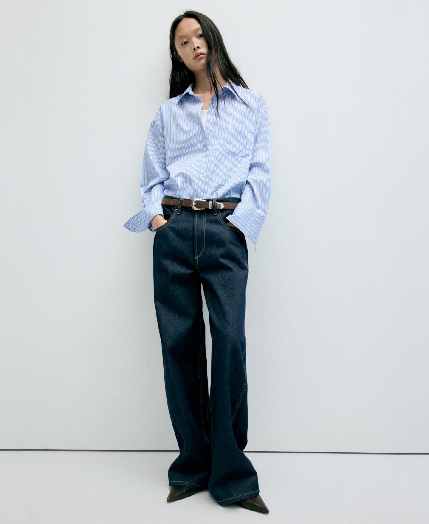Женская рубашка Mango Fontana Striped Collared Long-Sleeve, цвет: Коричневый — фото 2