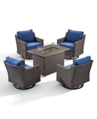 5-Piece Horiz Outdoor Patio Furniture Set with a Rectangle Outdoor Propane Fire Pit Table,4 Patio Rocking Chairs