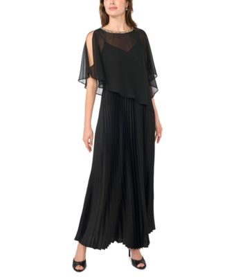 Petite Pleated Cape Chiffon Dress