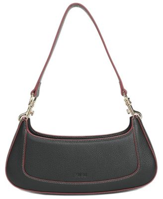 Genuine Pebbled Leather East-West Baguette Crescent Hobo Shoulder Bag