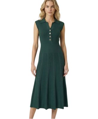 Women's Sleeveless Collared Button-Front Midi Dress