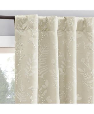 Amesbury Embroidered Botanical Leaf Pleated Look 100 percent Back Tab Curtain Panel Pair