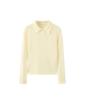 Women's Textured Long-Sleeve Fitted Polo Neck Sweater
