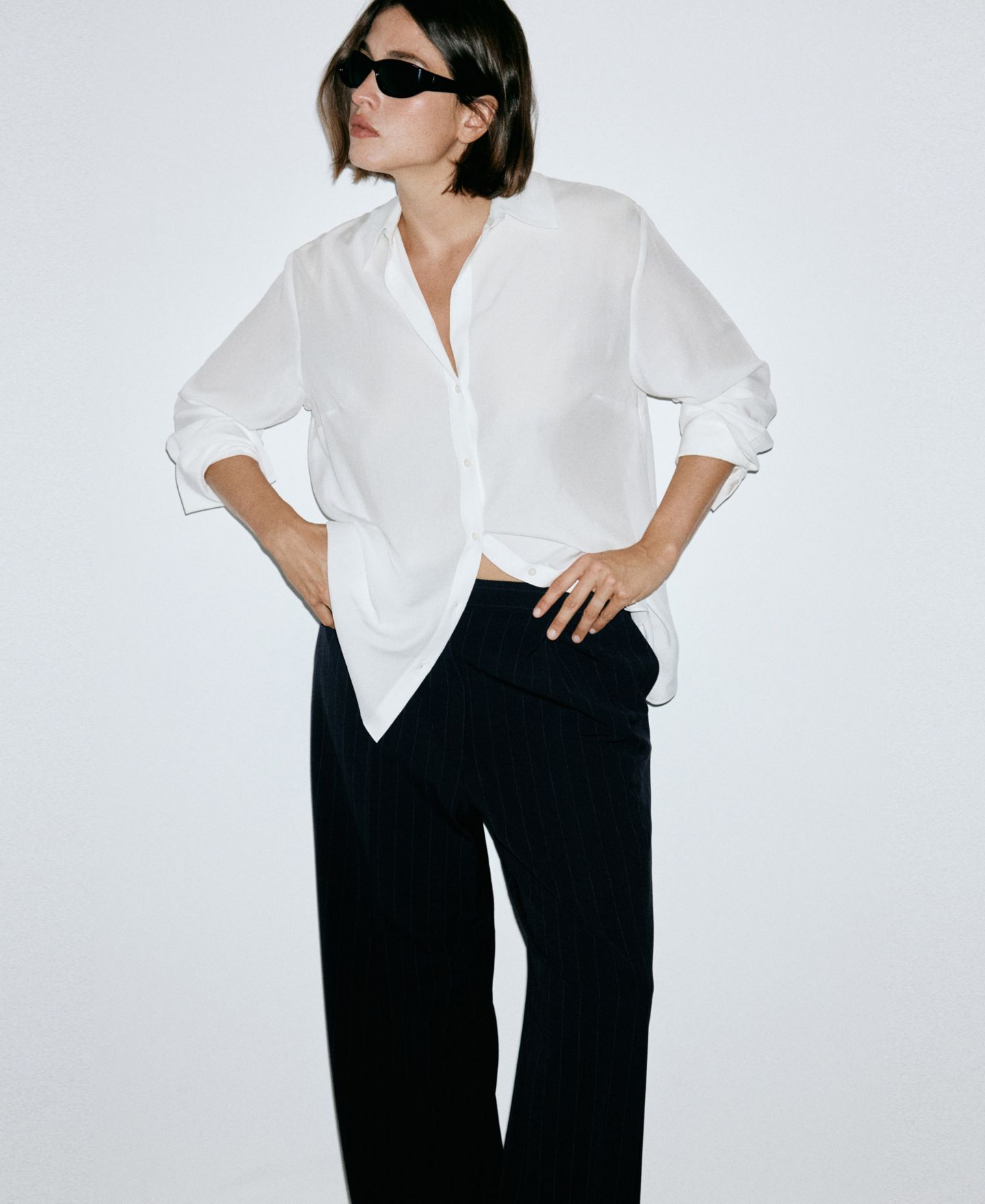 Женские брюки Mango Pinstripe Pleated Straight-Leg, цвет: Тёмно-синий — фото 5
