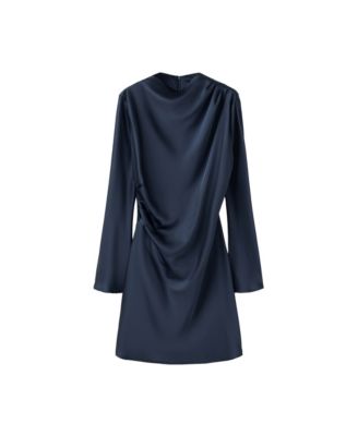 Women's Long-Sleeve Draped Satin Mini Dress