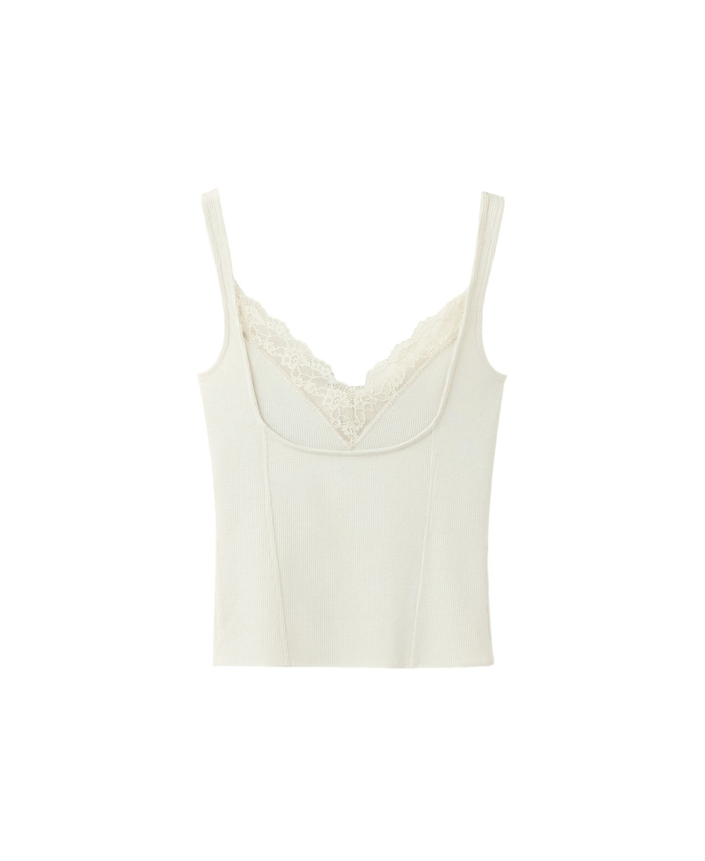 Женский топ Mango Lace Ribbed V-Neck, цвет: Бежевый — фото 1