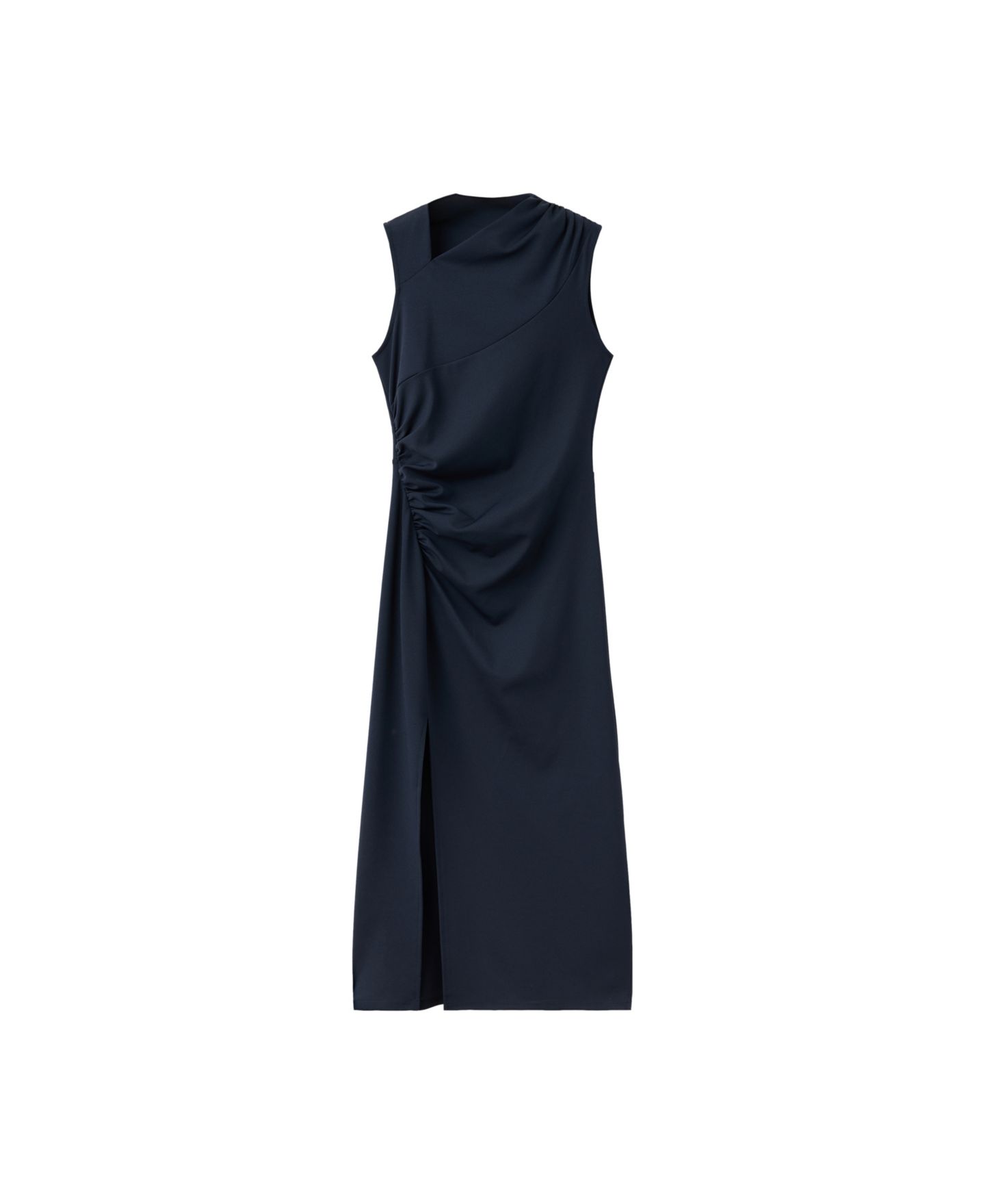 Женское платье Mango Asymmetric-Neck Ruched, цвет: Ночной синий — фото 1