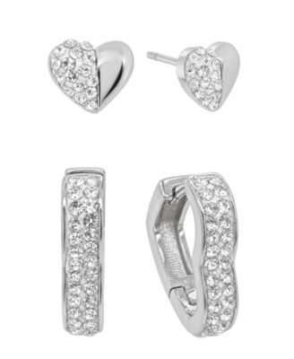 Gold or Silver Plated 2-Piece Heart and Hanging Hoop Earrings Set