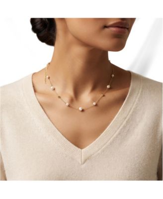 Pearl Necklace Station Necklace in Gold over Silver 18 inches Adjustable