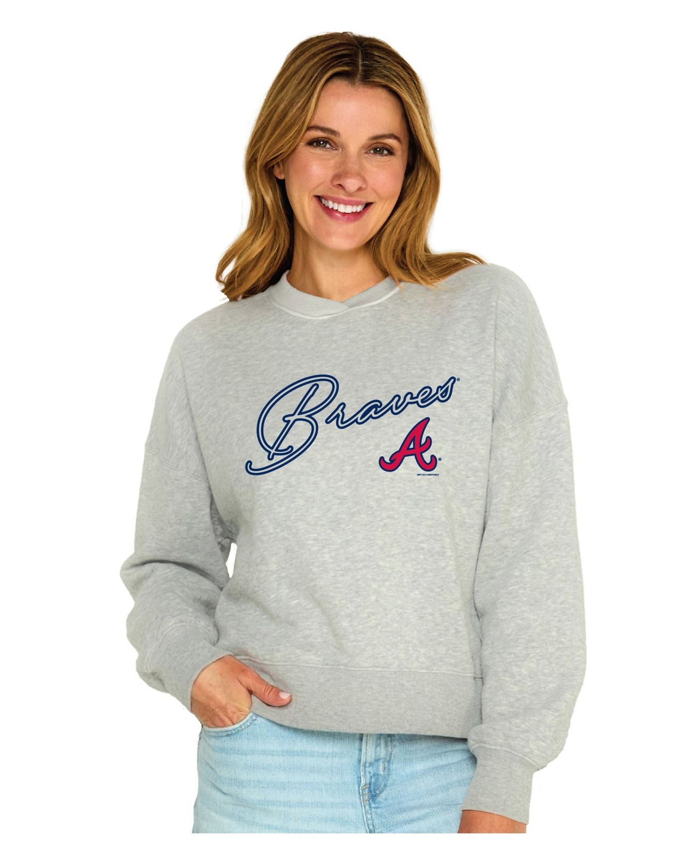 Женская толстовка Soft As A Grape Heather Gray Atlanta Braves Snuggly — фото 1