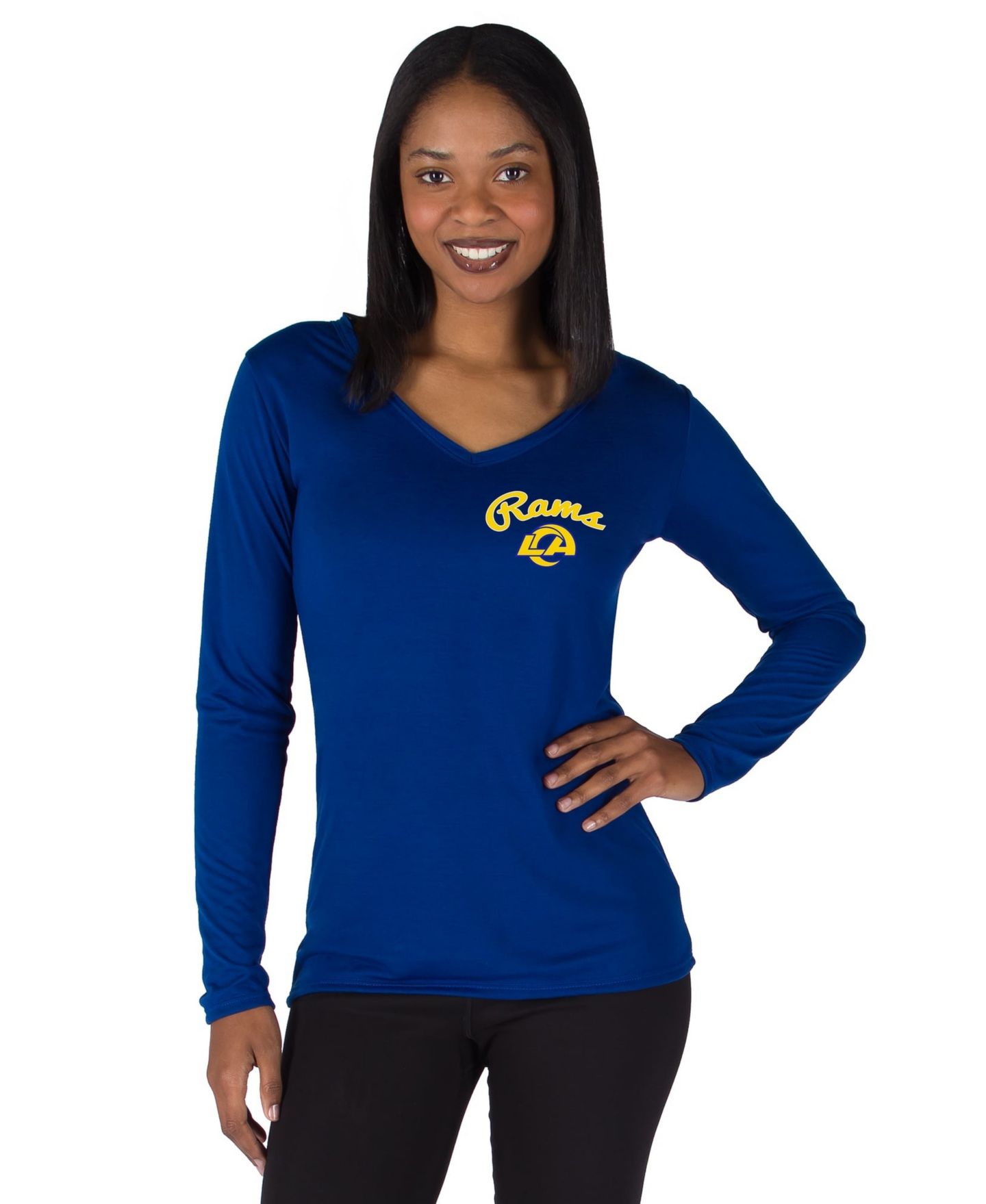 Женский топ Concepts Sport Royal Los Angeles Rams Marathon Knit Long-Sleeve Lightweight V-Neck Lounge — фото 1