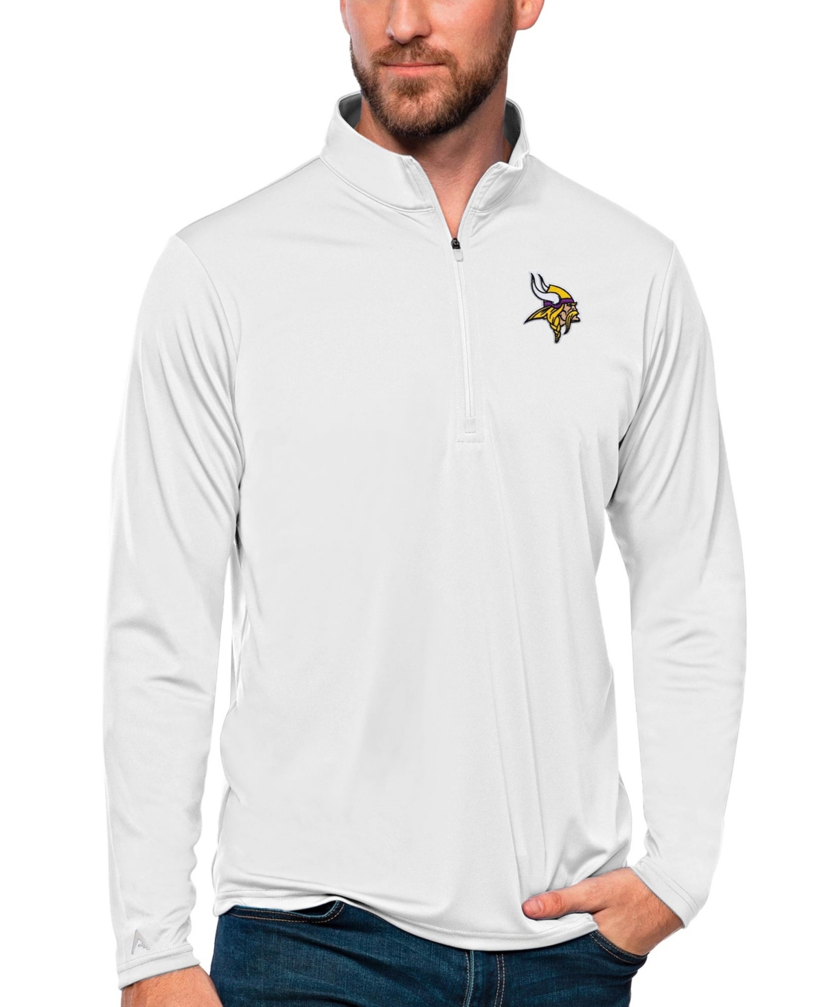 Antigua Men's White Minnesota Vikings Tribute Quarter-Zip Lightweight Pullover Top - White