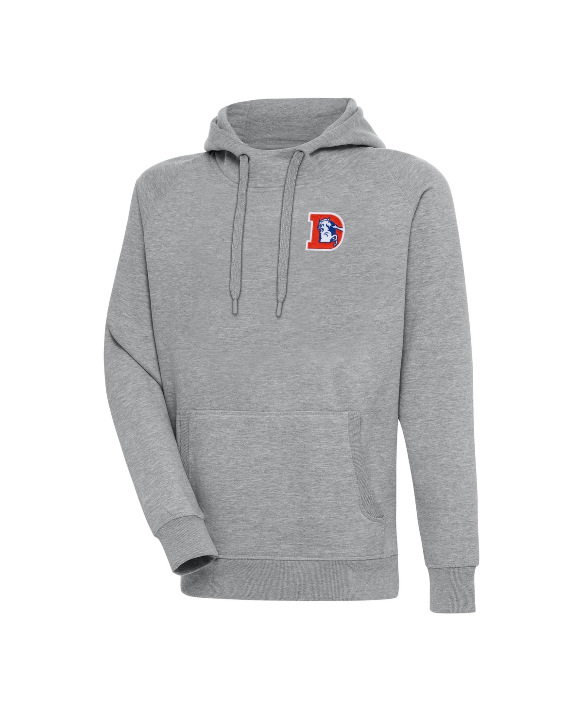 Antigua Men's Heather Gray Denver Broncos Throwback Logo Victory Pullover Hoodie - Heather Gray