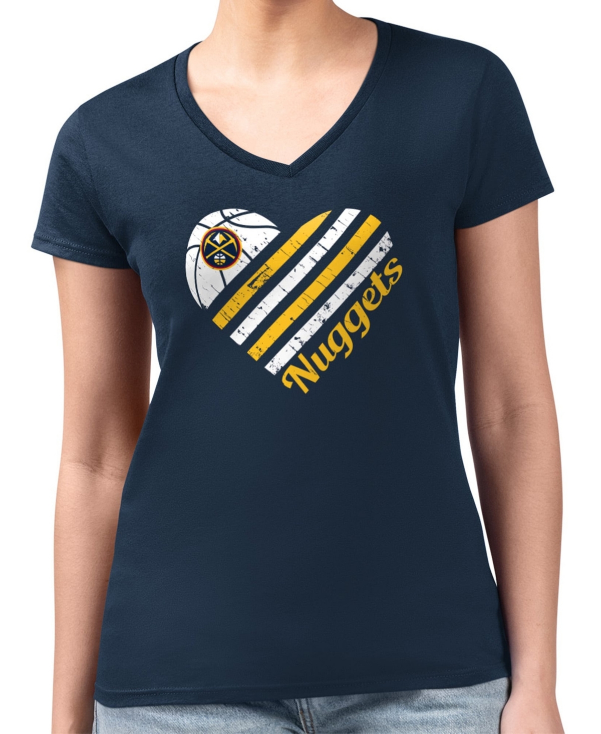 G-iii 4Her by Carl Banks Women's Navy Denver Nuggets Super-Slim Fit Lightweight Heart Team V-Neck T-Shirt - Navy