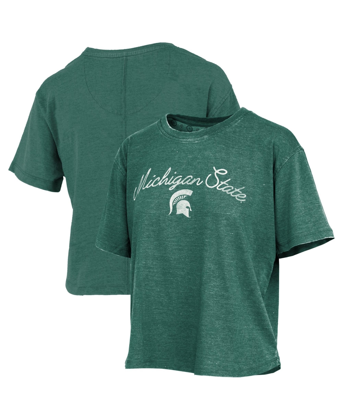 Pressbox Women's Green Michigan State Spartans Vintage Waist Length Script Over Logo T-Shirt - Green