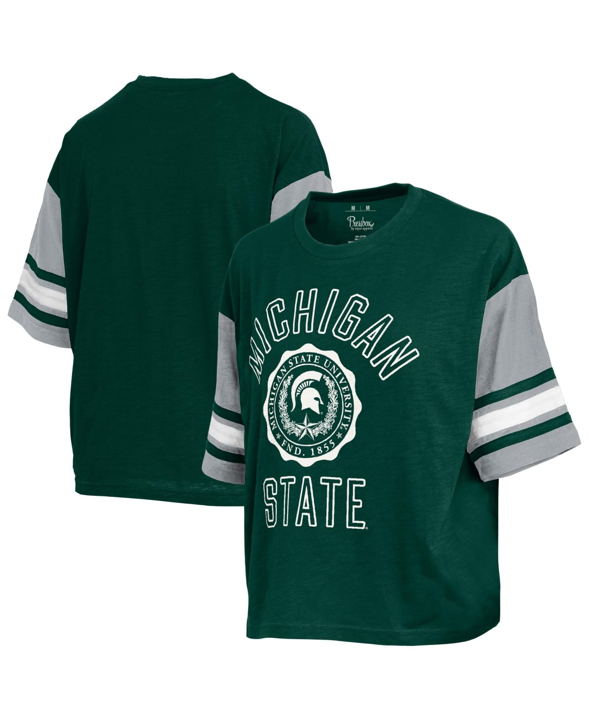 Pressbox Women's Green Michigan State Spartans Sunday Color block Seal Slub T-Shirt - Green, Gray