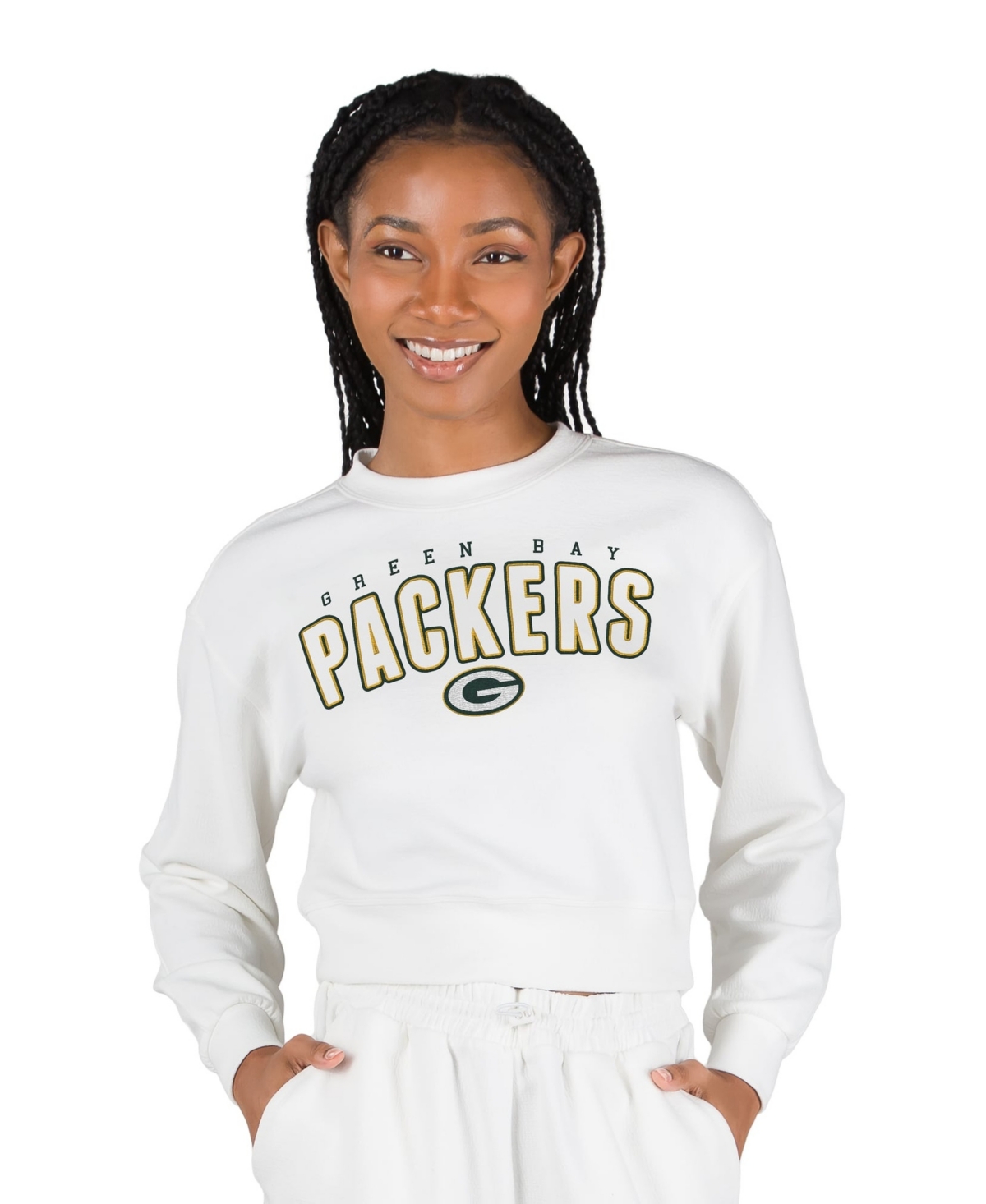 Concepts Sport Women's White Green Bay Packers Kingston Long-Sleeve Lounge Cropped Top - White