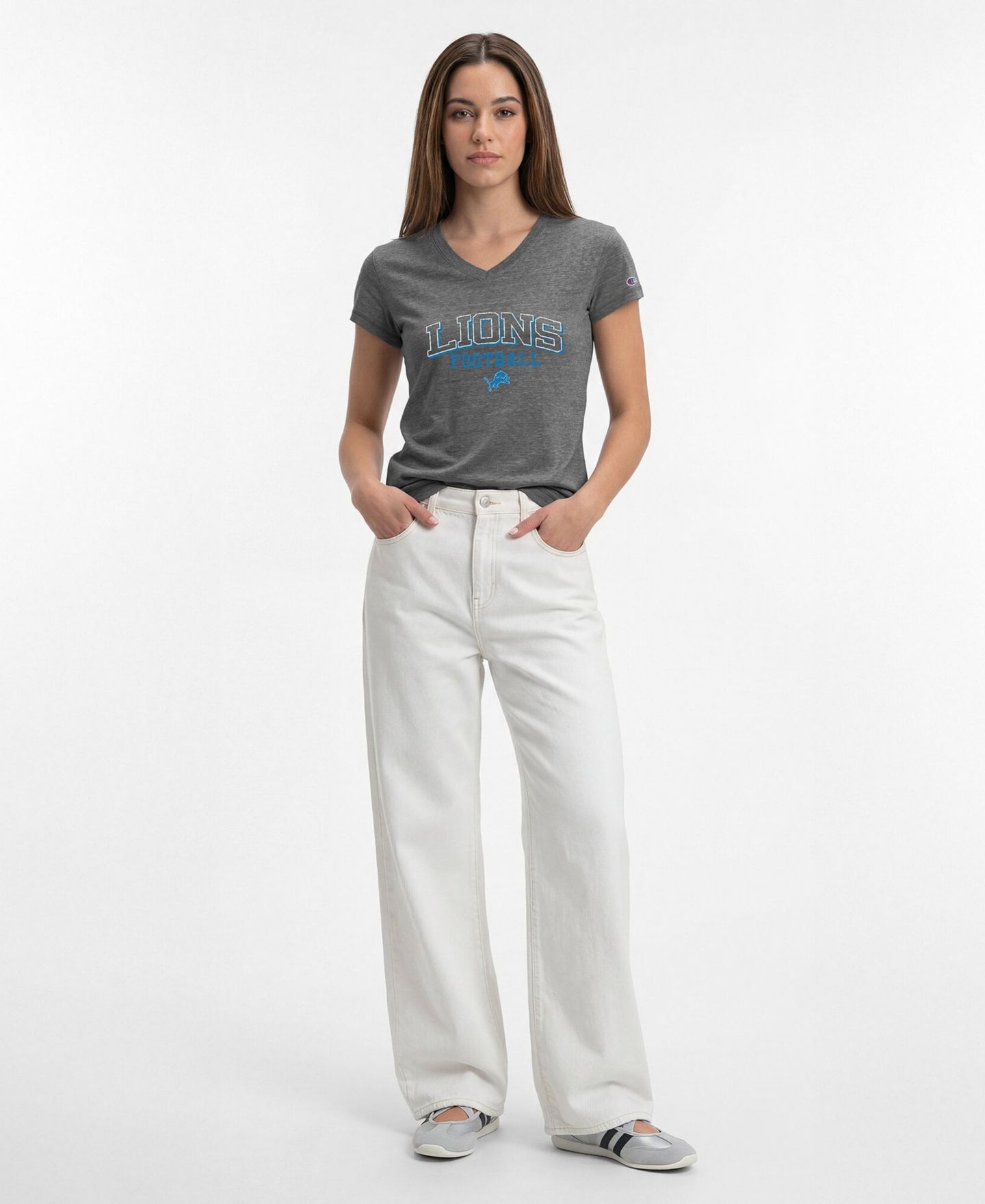 Женская футболка Champion Gray Detroit Lions Triumph Tri-Blend V-Neck — фото 3