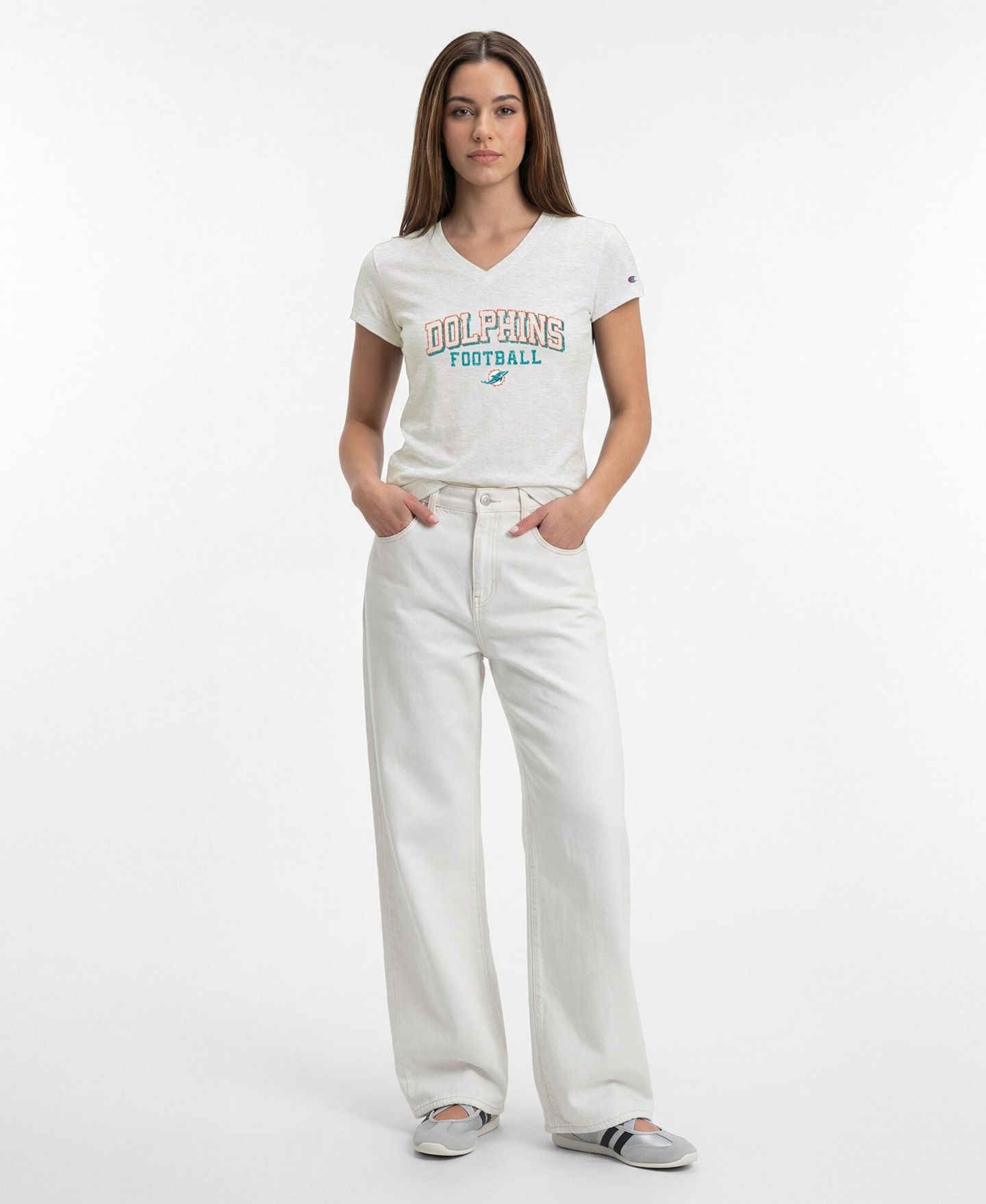 Женская футболка Champion White Miami Dolphins Triumph Tri-Blend V-Neck — фото 3