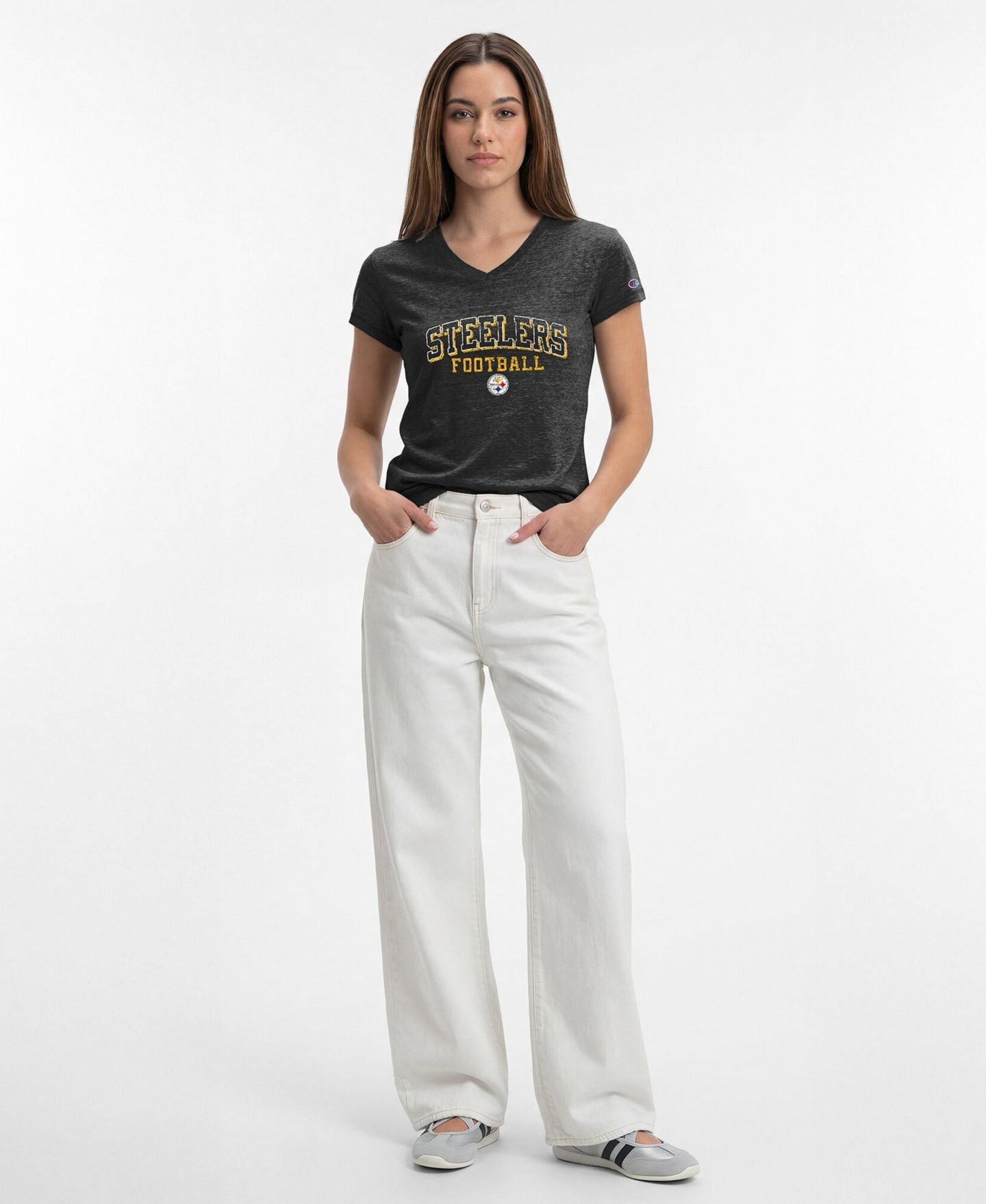 Женская футболка Champion Black Pittsburgh Steelers Triumph Tri-Blend V-Neck — фото 3