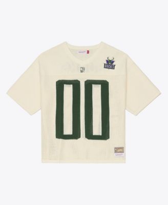 Men's Mitchell Ness Cream Milwaukee Bucks Hardwood Classics Retro Roots Short-Sleeve Sweater Jersey