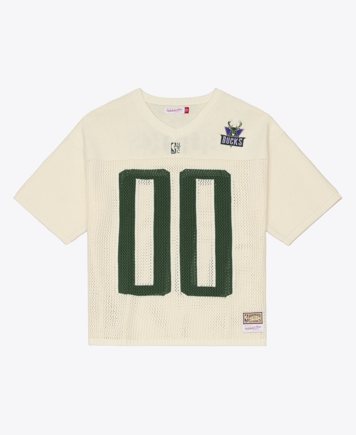 Mitchell & Ness Men's Mitchell Ness Cream Milwaukee Bucks Hardwood Classics Retro Roots Short-Sleeve Sweater Jersey - Cream