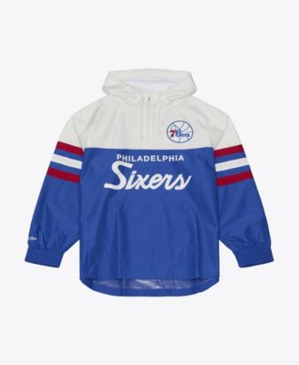 Men's Mitchell Ness Royal Philadelphia 76ers Head Coach Lightweight Anorak Quarter-Zip Windbreaker