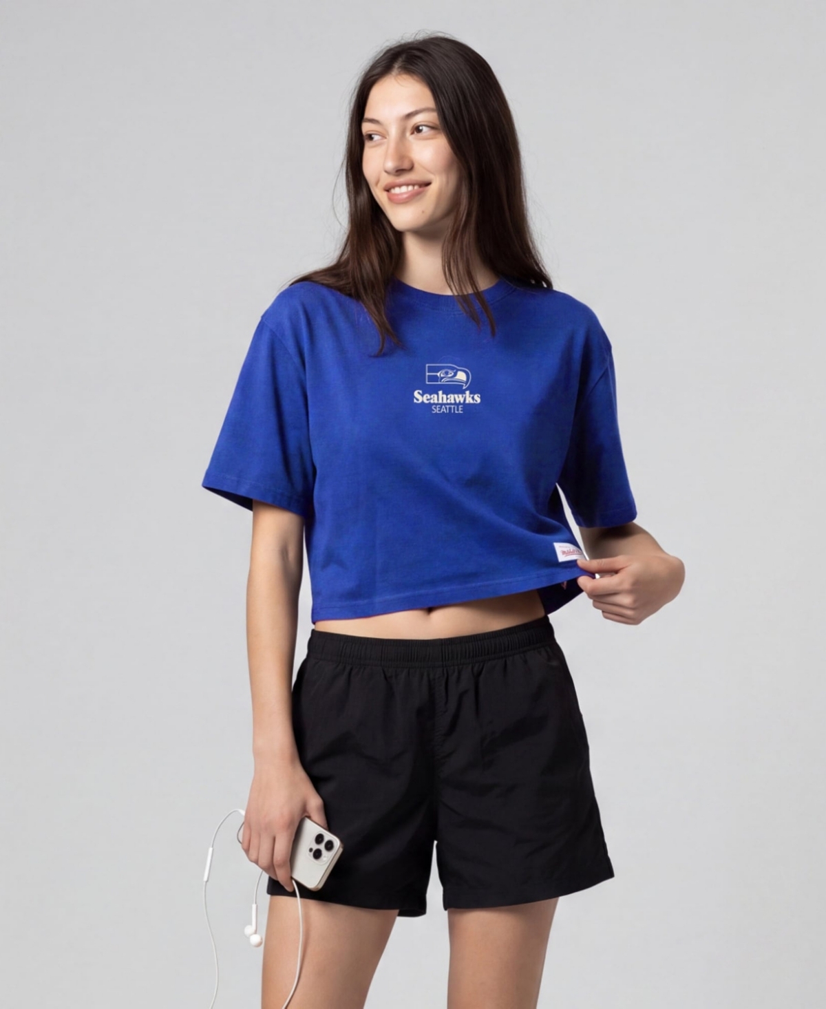 Mitchell & Ness Women's Mitchell Ness Royal Seattle Seahawks Core Essentials Micro Logo Boxy Crop T-Shirt - Royal