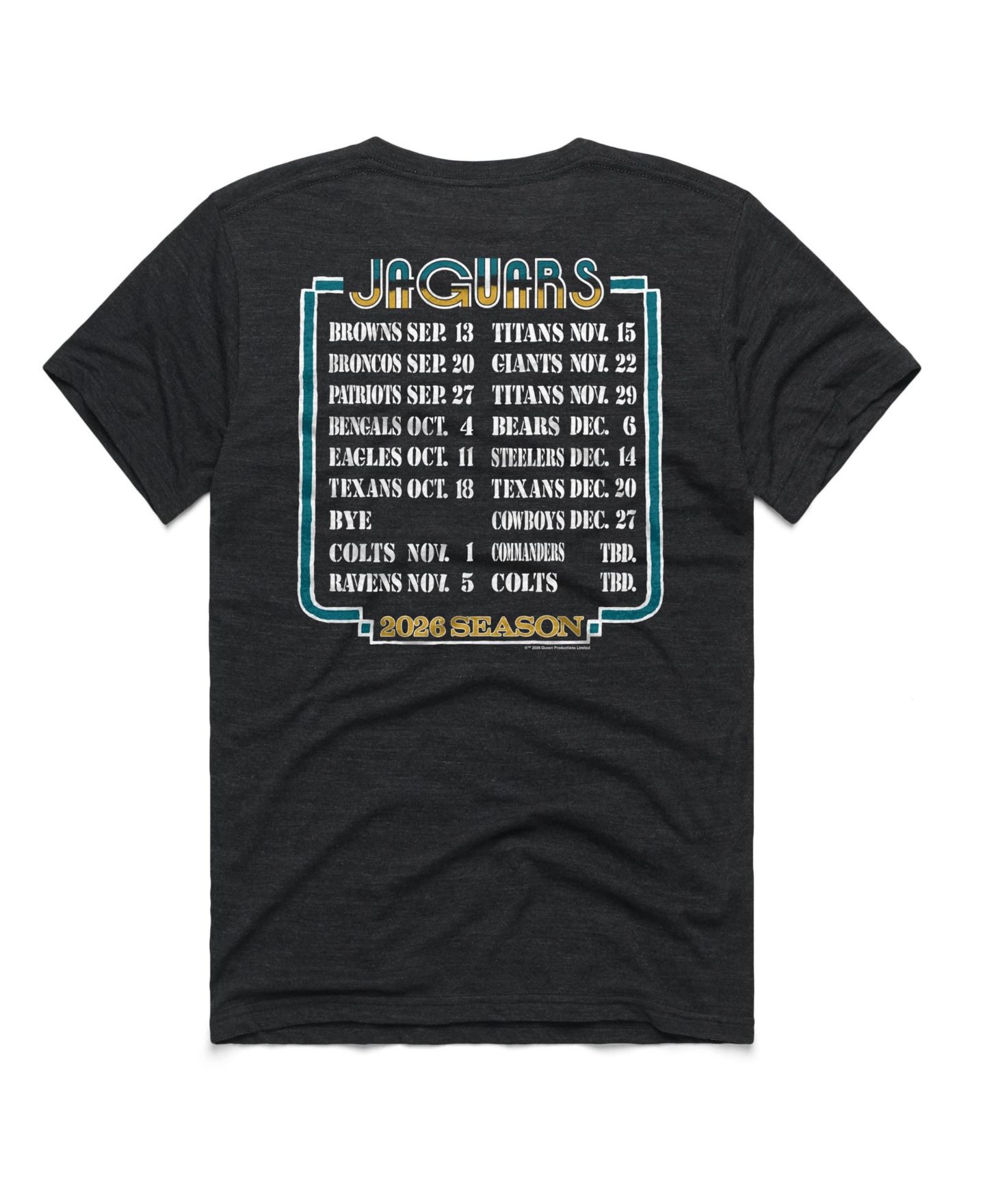 Футболка Homage Charcoal Jacksonville Jaguars 2026 NFL Schedule Queen Tri-Blend — фото 3