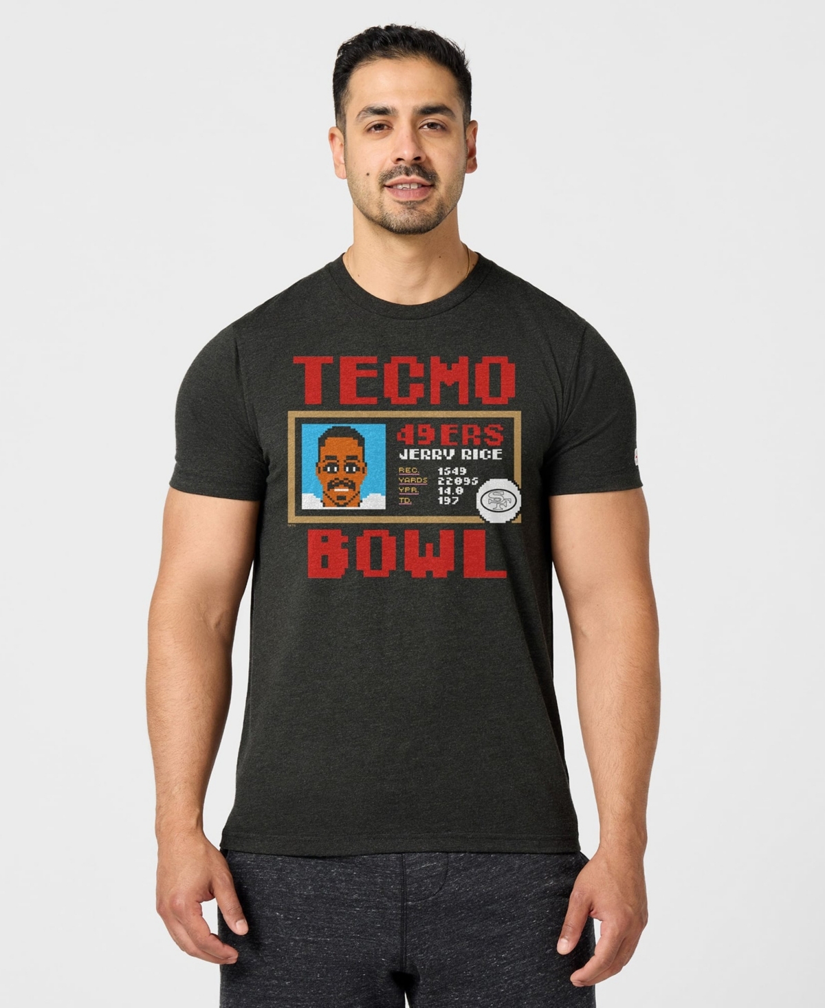 Homage Men's and Women's Jerry Rice Charcoal San Francisco 49ers Tecmo Bowl Retired Player Graphic Tri-Blend T-Shirt - Charcoal