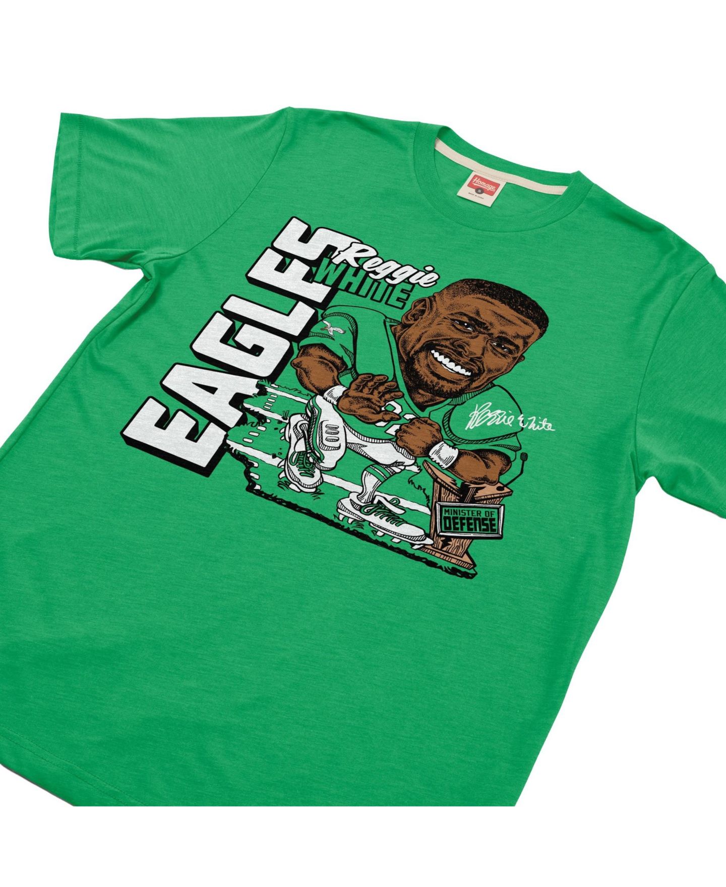 Футболка Homage Reggie White Kelly Green Philadelphia Eagles Caricature Player Graphic Tri-Blend — фото 3