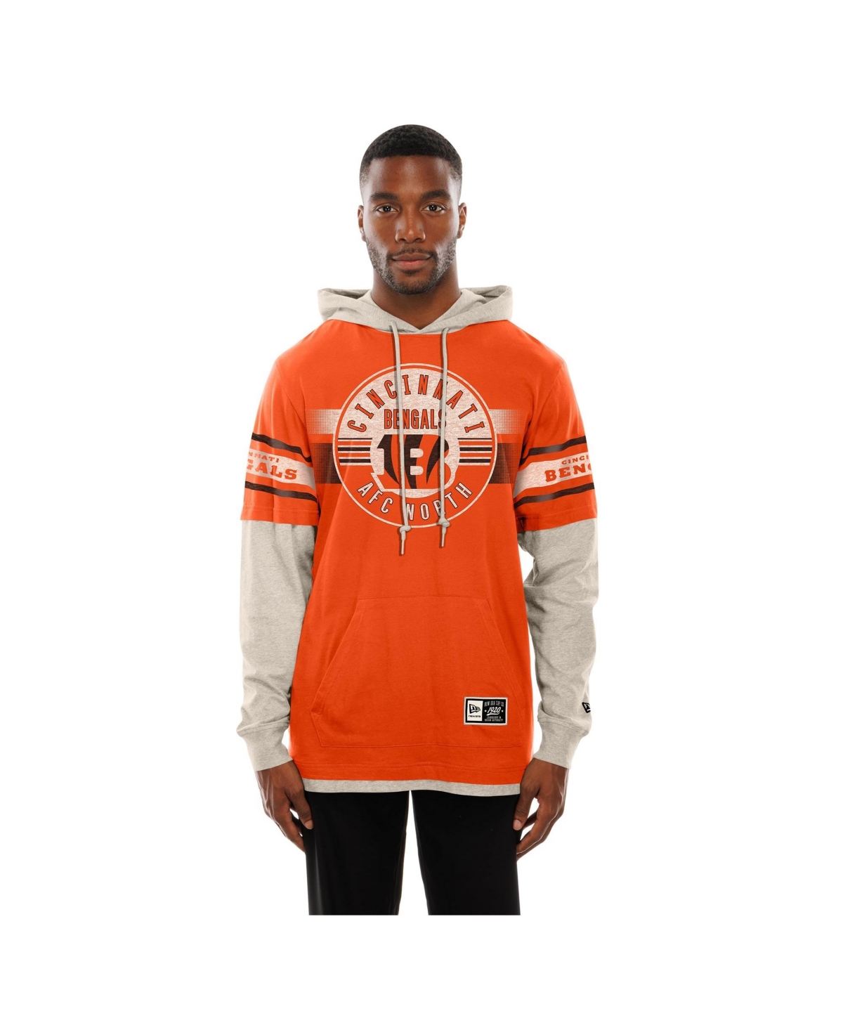 New Era Men's Orange Cincinnati Bengals Twofer Layered Long-Sleeve Hooded T-Shirt - Orange