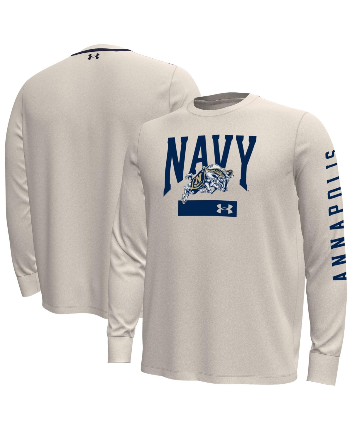 Under Armour Men's Cream Navy Midshipmen Gameday Motion Heavyweight Long-Sleeve T-Shirt - Cream